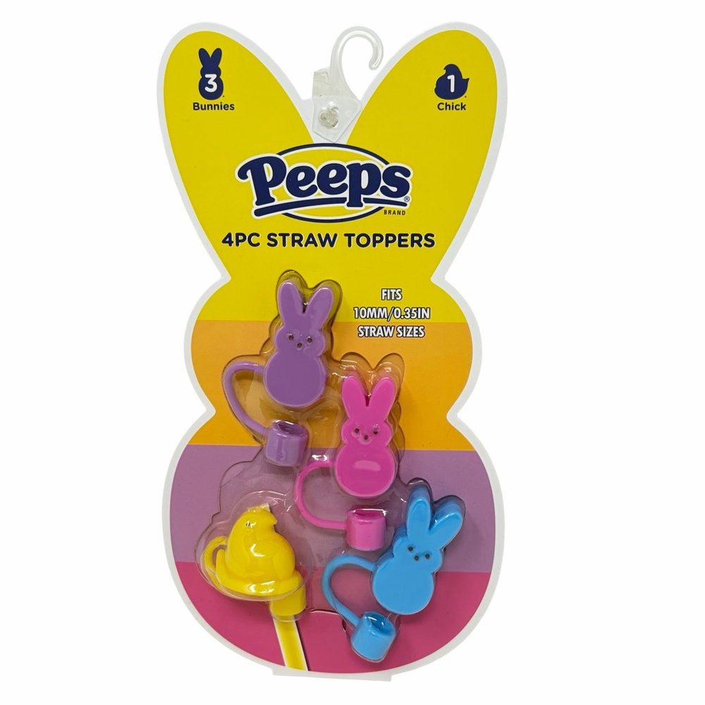 Peeps 4-Pack Bunny & Chick Straw Toppers - Pink, Purple, Blue, Yellow